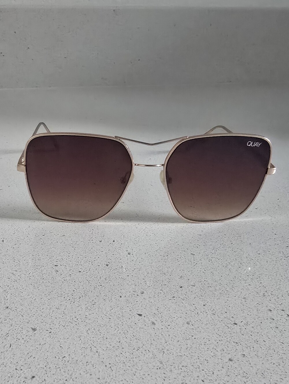 Quay Australia Stop And Stare Gold Metal Frame Brown Lens Women's Sunglasses